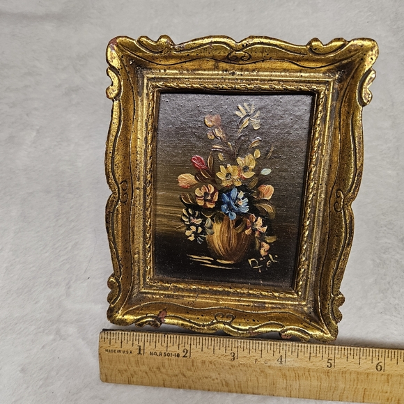 Vtg Italian Still Life Painting Vase Flowers Boutique Ornate Embossed Frame DOL? - Picture 8 of 8